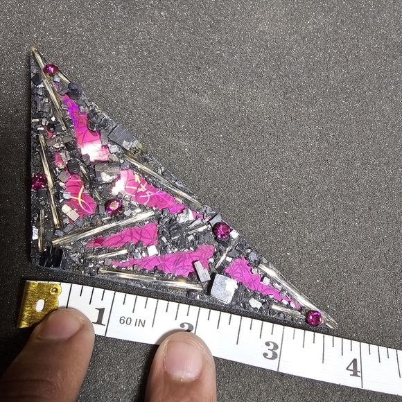 Abstartct Hand Made Artist Signed Artistic Brooch Pin Pink And Gray Triangular s - Picture 10 of 12
